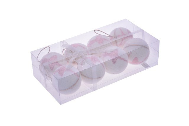 Sfere in Tessuto Bianco/Rosa Ø 7 cm - 8 pezzi