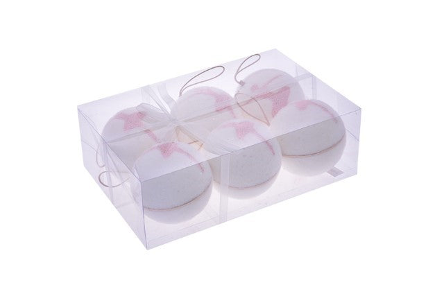 Sfere in Tessuto Bianco/Rosa Ø 9 cm - 6 pezzi