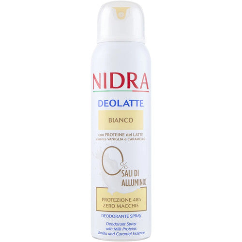 Nidra Deodorante Bianco Spray con Proteine del Latte, Vaniglia e Caramello 150ml