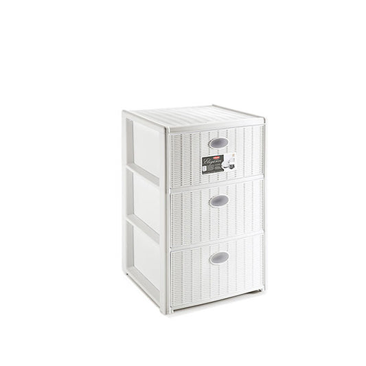 Stefanplast Cassettiera Elegance Rattan 3 Cassetti Bianco
