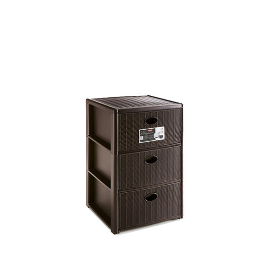 Stefanplast Cassettiera Elegance Rattan 3 Cassetti Marrone