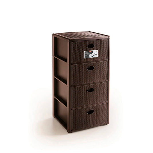 Stefanplast Cassettiera Elegance Rattan 4 Cassetti Marrone