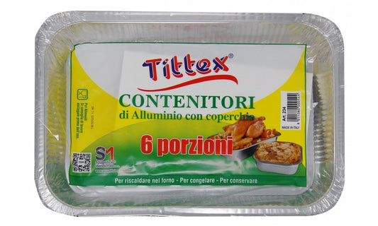 SET 6 VASCHETTE FORNO IN ALLUMINIO CON COPERCHIO 20X11X5CM SET 6 VASCHETTE FORNO IN ALLUMINIO CON COPERCHIO 20X11X5CM