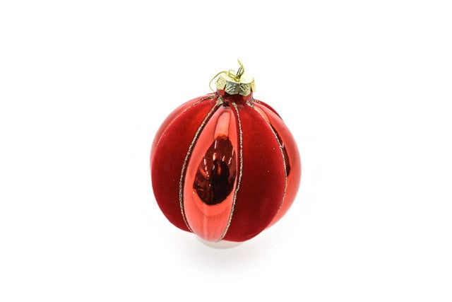 Sfera in Vetro/Velluto Rosso/Oro Ø 8 cm