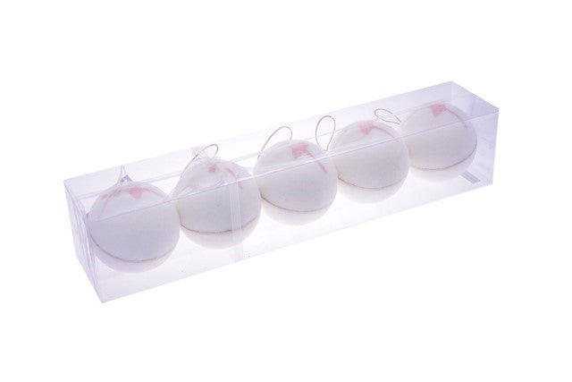 Sfere in Tessuto Bianco/Rosa Ø 11 cm - 5 pezzi